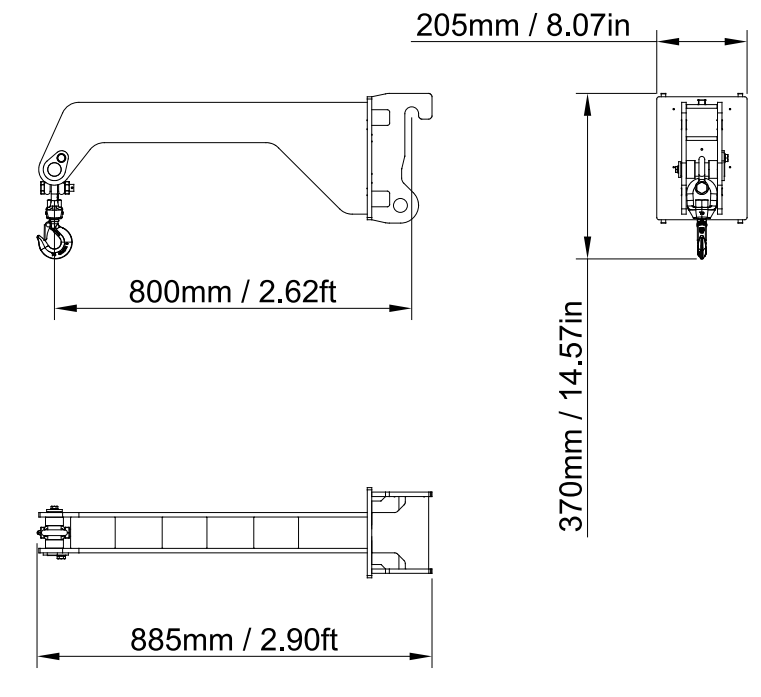 SLX 2000 · Dimensiones del Fly-Jib