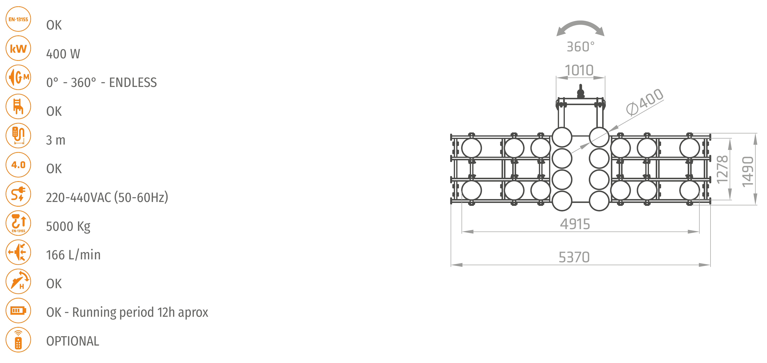 XE3-5000G · 20 platos · Vistas y dimensiones